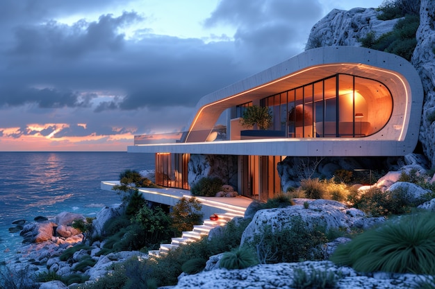 Free photo luxurious villa with modern architectural design