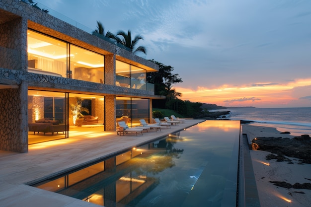 Free Photo luxurious villa with modern architectural design