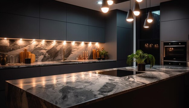 Luxury kitchen with stainless steel appliances and marble generated by AI