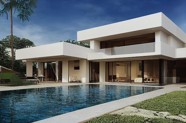 Luxury pool villa spectacular contemporary design digital art real estate home house and property ge