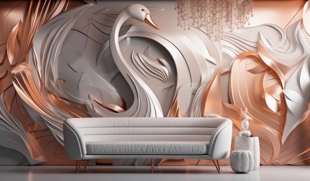 Free photo luxury sofa with swan design background