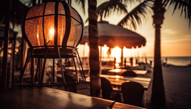 Free Photo luxury vacations at tropical resort lanterns illuminate table generated by ai