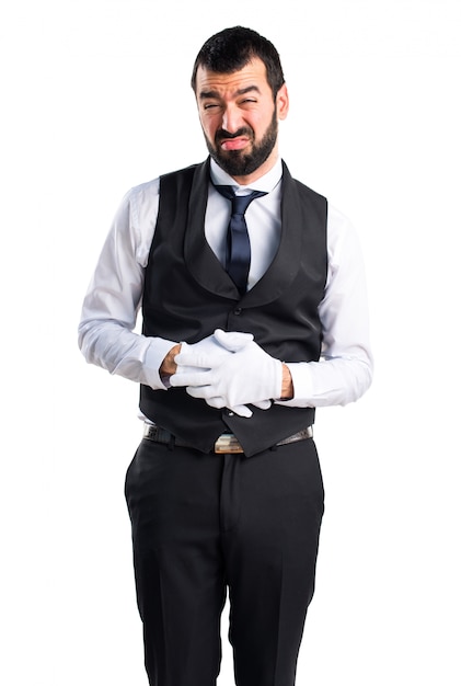 Free photo luxury waiter with stomachache