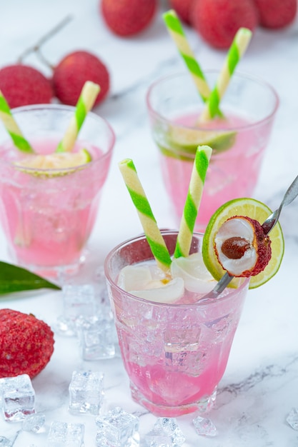 Lychee jelly, seasonal fruit and beautifully decorated Thai dessert concept.