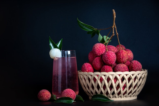 Lychee juice and lychee fruit.