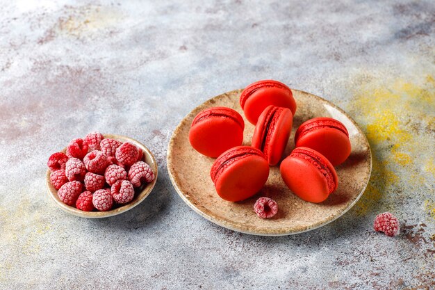 Macaroons with raspberry.