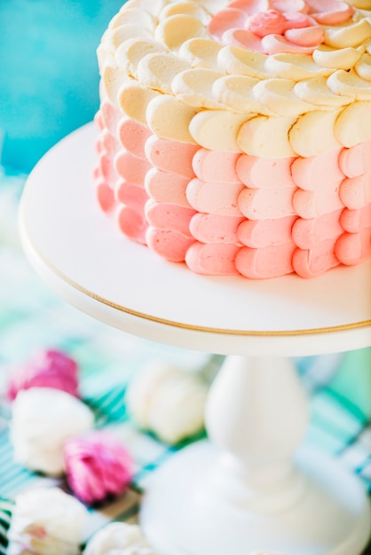 Macro shot of a delicious cake on cakestand