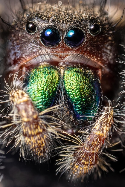 Macro shot of a hairy tarantula against a blurred background