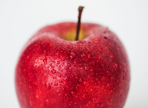 Macro shot of red apple isolated on white background