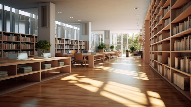 Made of clear concrete the library features lightcolored log bookshelves stepped seating