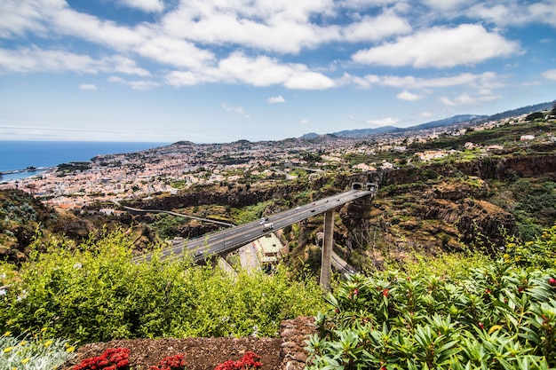 Free Photo madeira island portugal typical landscape, funchal city panorama view from botanical garden