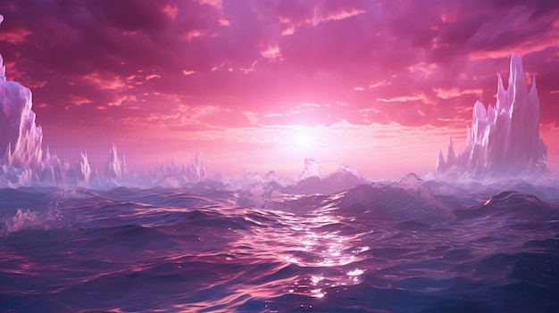 Magenta mystical landscape with nature