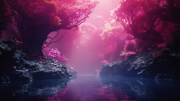 Magenta nature fantasy landscape