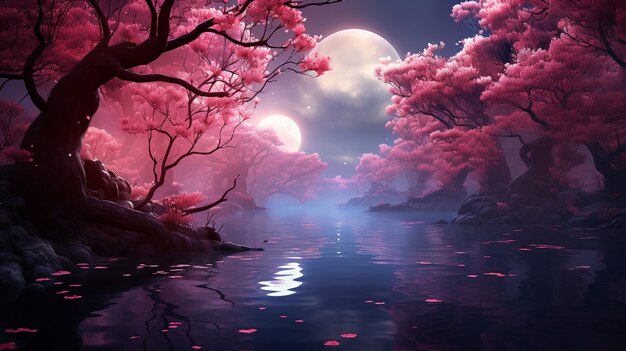 Magenta nature fantasy landscape