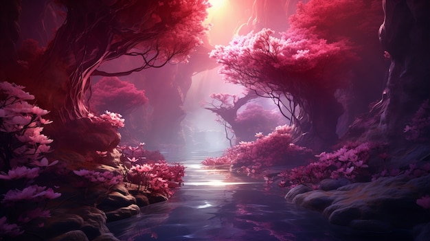 Magenta nature fantasy landscape