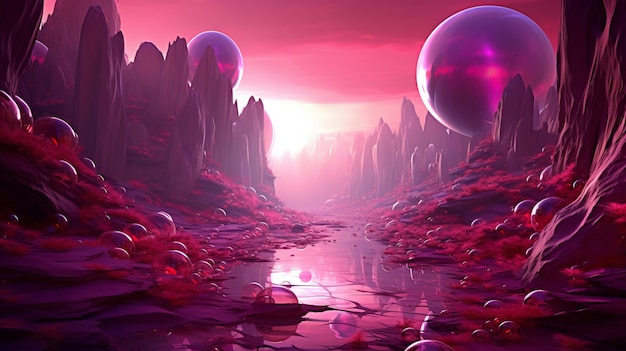 Magenta nature fantasy landscape