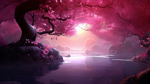 Magenta nature fantasy landscape