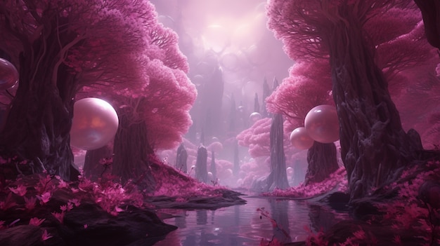 Magenta nature mystical landscape