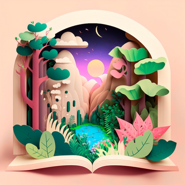 Free photo magic fairy tale book illustration of a precious jungle