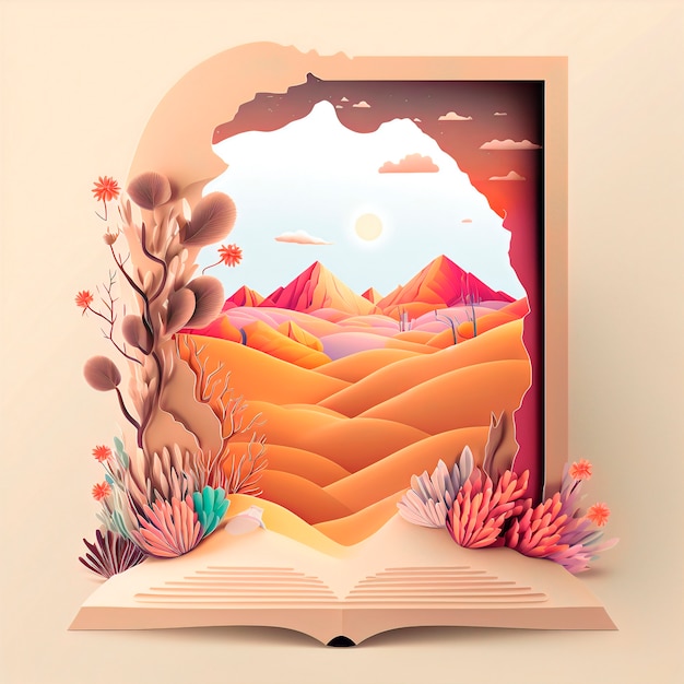 Free Photo magic fairy tale book illustration with beautiful sandy landscape