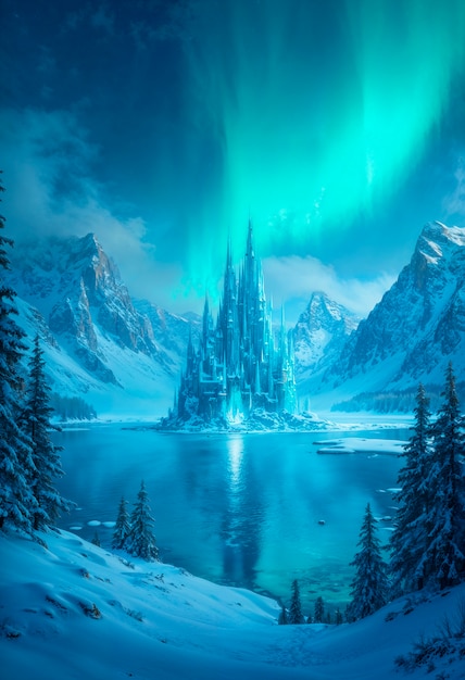 Free Photo magical castle in fantasy landscape