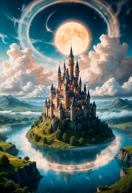 Free photo magical castle in fantasy landscape