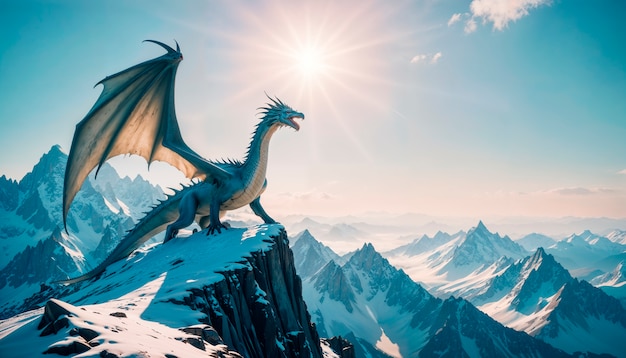 Free Photo magical dragon in fantasy landscape