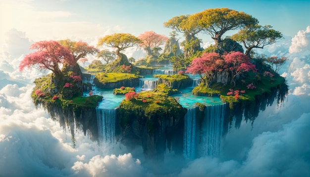 Free Photo magical floating island in fantasy landscape