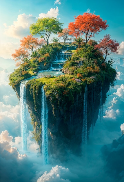 Free Photo magical floating island in fantasy landscape