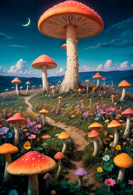 Magical mushroom forest fantasy landscape