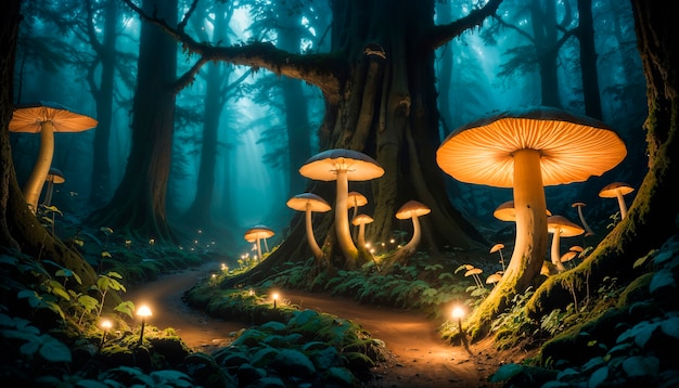 Magical mushroom forest fantasy landscape