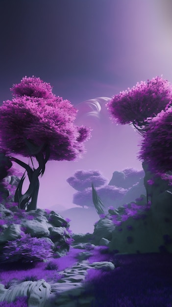 Free Photo magical and mystical landscape wallpaper in purple tones