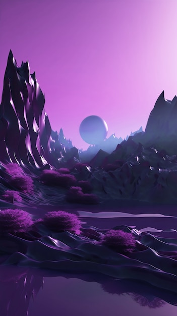 Magical and mystical landscape wallpaper in purple tones