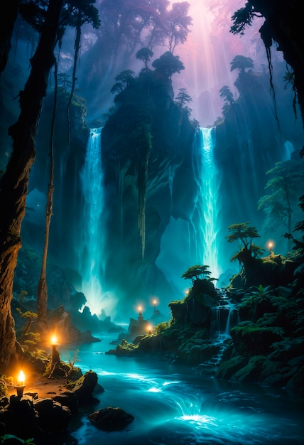 Magical waterfall fantasy landscape