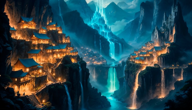 Free Photo magical waterfall fantasy landscape