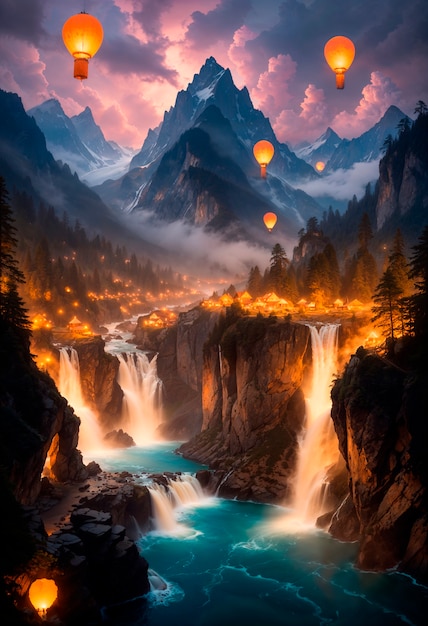 Free Photo magical waterfall fantasy landscape