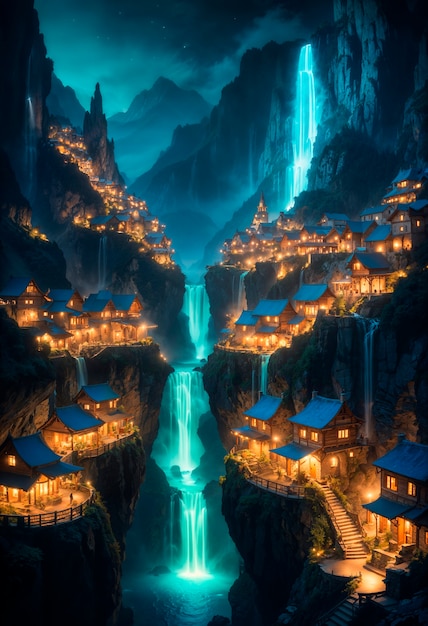 Magical waterfall fantasy landscape