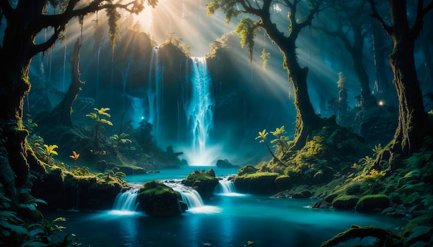 Free Photo magical waterfall fantasy landscape