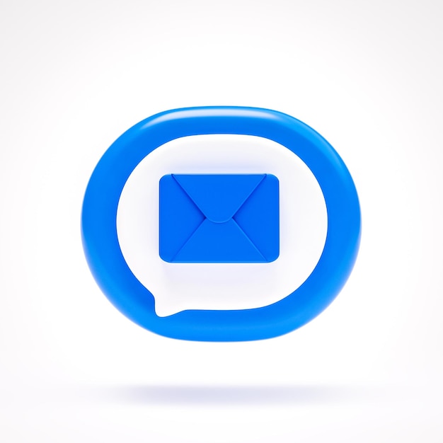 Free photo mail message or envelope icon sign symbol button on blue speech bubble on white background 3d rendering