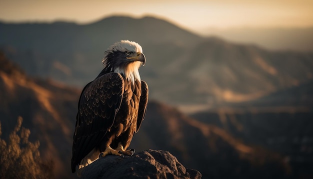 Free photo majestic bald eagle perching on mountain peak generated by ai