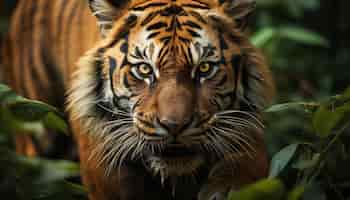 Free photo majestic bengal tiger staring beauty in nature wilderness generated by artificial intelligence