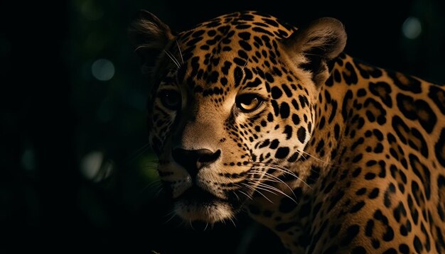 Majestic big cat staring in tranquil wilderness generated by AI