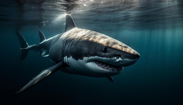 Majestic blacktip reef shark swimming in deep water generated by AI