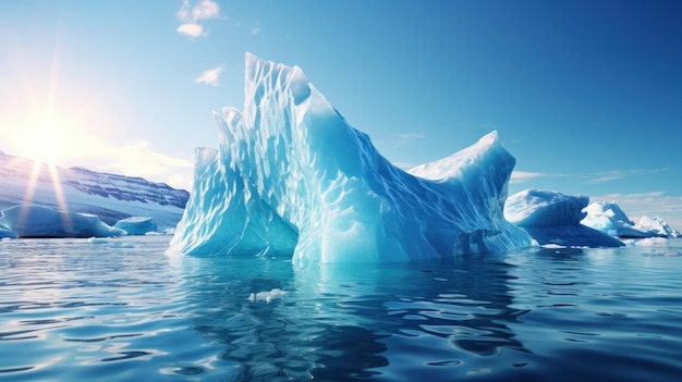 Free photo a majestic blue iceberg floating in the sea water