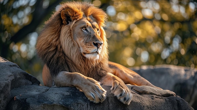 Free Photo majestic lion the undisputed king of the jungle resting regally on a sunlit rock