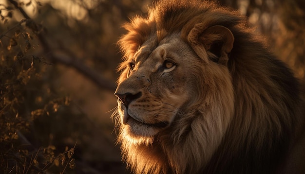 Free Photo majestic lion walking through the african savannah generated by ai