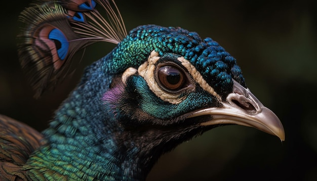 Free Photo majestic male peacock displaying multi colored feather pattern generated by ai