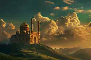 Free photo majestic mosque for islamic new year celebration with fantasy architecture