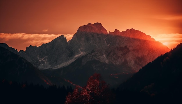 Free Photo majestic mountain peak back lit by sunset generated by ai