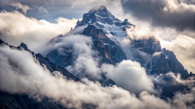 Free Photo majestic mountain peak shrouded in clouds